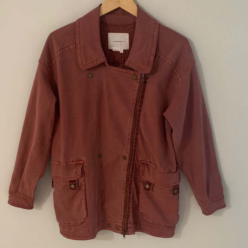 Anthropologie Letty Relaxed Moto Utility Chore Jacket Dusty Rose Size Small